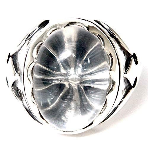 シルバー925 リング 水晶 クォーツ クロス 百合の花 十字紋章 メンズ