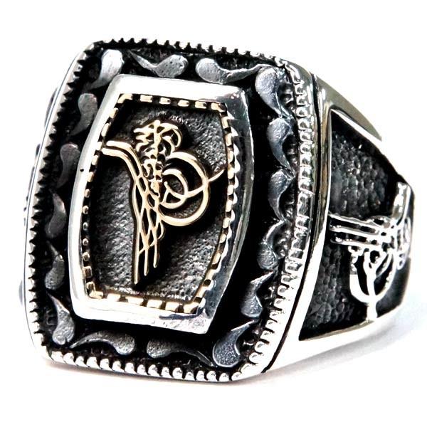 シルバー925 リング ロイヤルエンブレム 紋章 3面立体彫り イエローゴールド ワンポイント メン...