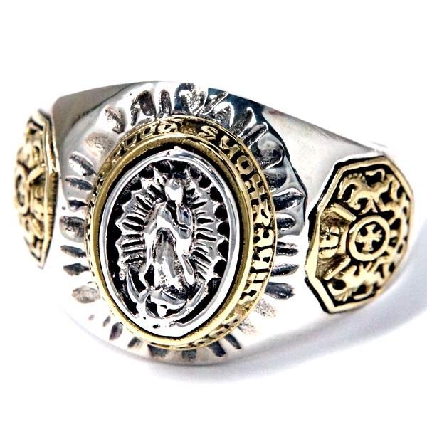 silver925 カレッジリング グアダルーペ 聖母 マリア様 楕円 メダイ ごつい 幅広 シルバ...