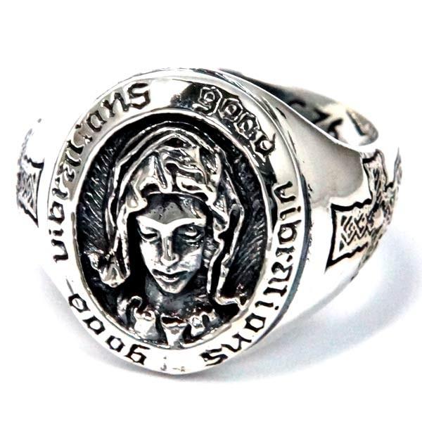 シルバー925 リング 聖母 マリア クロス 十字架 蛇 メンズ フリーサイズ