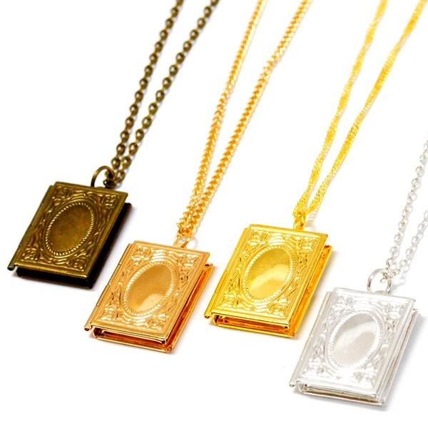 聖書 バイブル 本 ブック ロケット ネックレス ペンダント レディース 写真 フォト 「シルバー/...