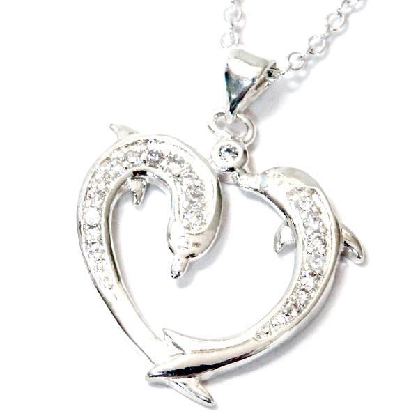 ドルフィン イルカ ペア カップル ハート クリアジルコニア ホワイトシルバーカラー レディース ペ...