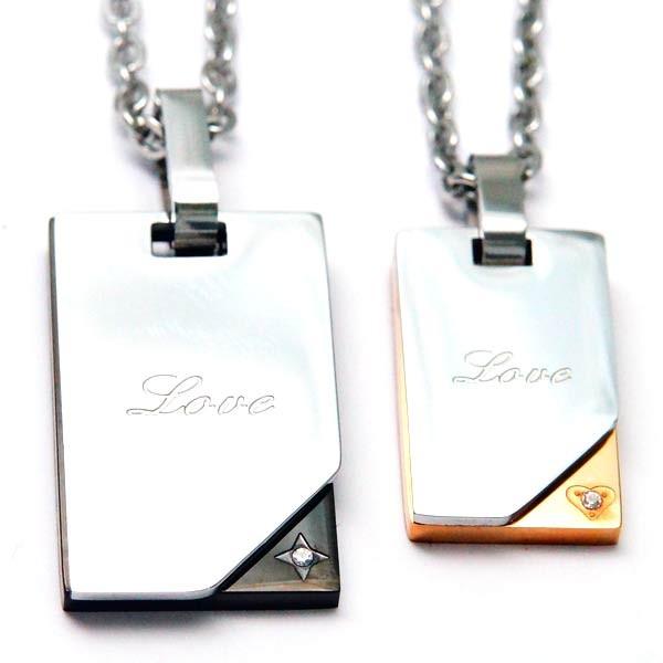 「Love/愛」文字刻印 クロス ハート クリアジルコニア ブック 本 ツインプレート ステンレス ...