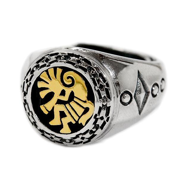 インディアンジュエリー ビッグ ココペリ 印台 カレッジリング 精霊 シルバー925 ゴールド ワイ...