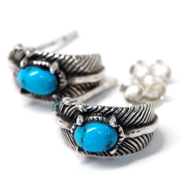 インディアンジュエリー スタッドピアス フェザー ターコイズ 天然石 羽 フェザー メンズ レディー...