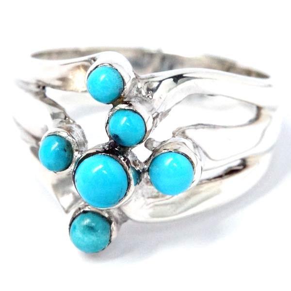 インディアンジュエリー リング 天然石 ターコイズ 6ポイント クロス 十字型 メンズ シルバー92...