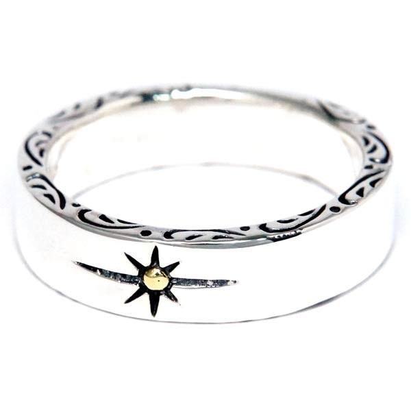 インディアンジュエリー リング サン 太陽 エッジライン ツタ 植物 イエローゴールド シルバー92...