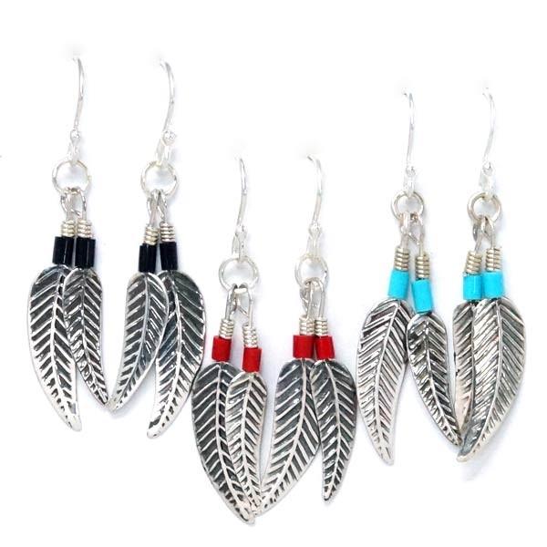 インディアンジュエリー フックピアス 2フェザー 羽 樹脂 ワンポイント メンズ レディース シルバ...