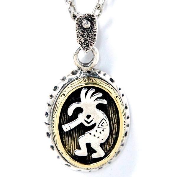インディアンジュエリー ペンダント ネックレス ココペリ 精霊 サンフェイス 太陽神 ブラス ゴール...