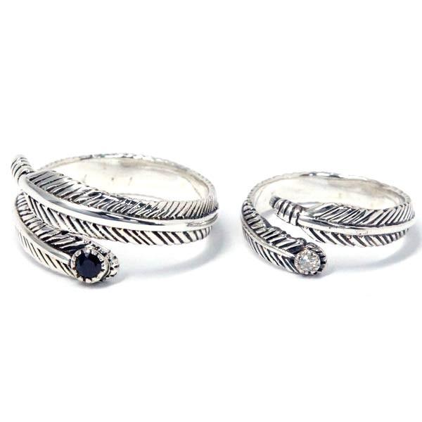 インディアンジュエリー リング フェザー 羽 ジルコニア メンズシルバー925 ペア リング 「ブラ...