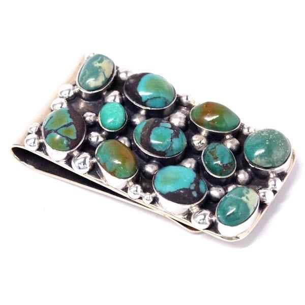 インディアンジュエリー マネークリップ 天然石 グリーンターコイズ シルバー925 メンズ ハンドメ...
