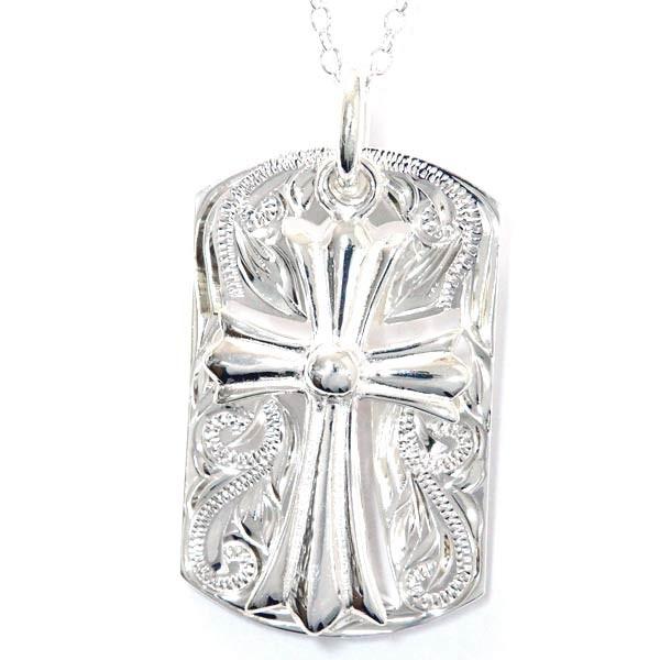 ハワイアンジュエリー ペンダント ネックレス プレート クロス 十字架 立体 スクロール 波 メンズ...