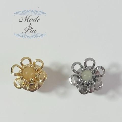 すかし六弁花 天然石 タックピン 短針 モードピン タックピン ブラウス ワイシャツ 襟 カフス レ...