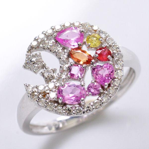 指輪 リング カラーサファイア ダイヤモンド K18WG レディース ムーン