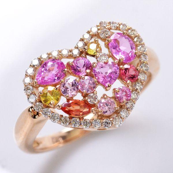 リング サファイア ダイヤモンド ハート K18PG 指輪