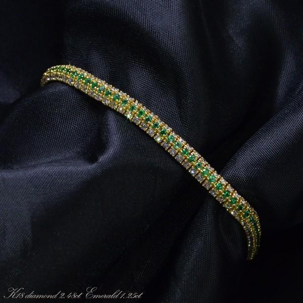 ブレスレット レディース 18金 エメラルド ダイヤモンド ブレスレット K18 レディースチェーン...