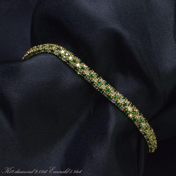 ブレスレット レディース 18金 エメラルド ダイヤモンド ブレスレット K18 レディースチェーン...