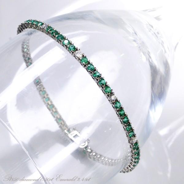 エメラルド ダイヤモンド テニスブレスレット プラチナ Pt900 長さ指定作成可能