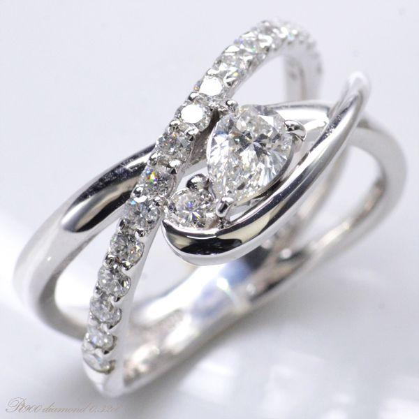 Pt900 ダイヤモンド0.30ctup 0.40ctup ペアシェイプカット プラチナ リング 爆...