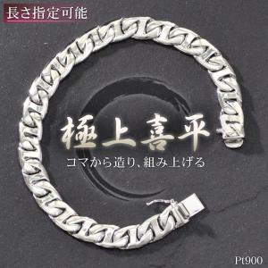 喜平 ブレスレット プラチナ メンズ 20cm 11mm幅 横溝有り Pt900 名
