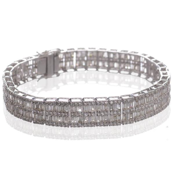 ブレスレット バゲットカットダイヤモンド 10カラット 18金 ホワイトゴールド K18WG ダイヤ...