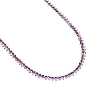 ルビー ダイヤモンド ロング ネックレス 18金ホワイトゴールド K18WG 70cm