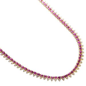 ルビー ダイヤモンド ロング ネックレス 18金イエローゴールド K18 80cm