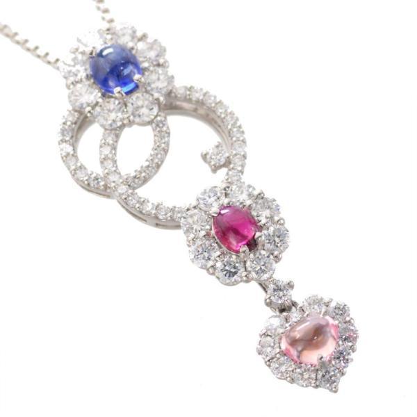 ルビー サファイア パパラチアサファイア ダイヤモンド ネックレス Pt950 プラチナ 非加熱