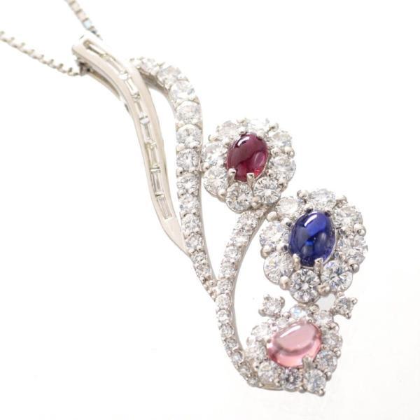 ルビー サファイア パパラチアサファイア ダイヤモンド ネックレス Pt950 プラチナ 非加熱