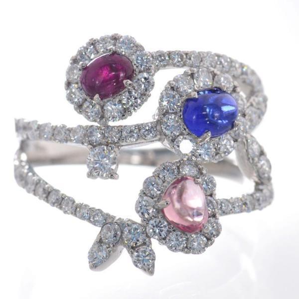 パパラチアサファイア リング 指輪 プラチナ Pt950 ロイヤルブルーサファイア ルビー ダイヤモ...