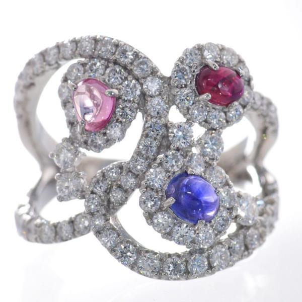 パパラチアサファイア リング 指輪 プラチナ Pt950 ロイヤルブルーサファイア ルビー ダイヤモ...