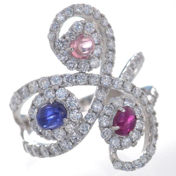 パパラチアサファイア リング 指輪 プラチナ Pt950 ロイヤルブルーサファイア ルビー ダイヤモ...