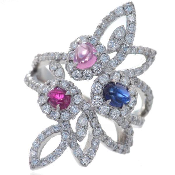 パパラチアサファイア リング 指輪 プラチナ Pt950 ロイヤルブルーサファイア ルビー ダイヤモ...