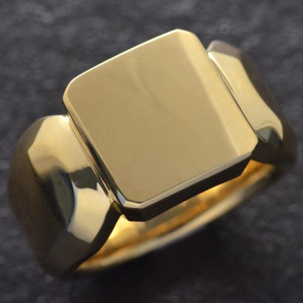 印台リング K18 18k 指輪 18金 メンズ ゴールド 地金 裏抜き無し 男性 幅広 ごつい お...