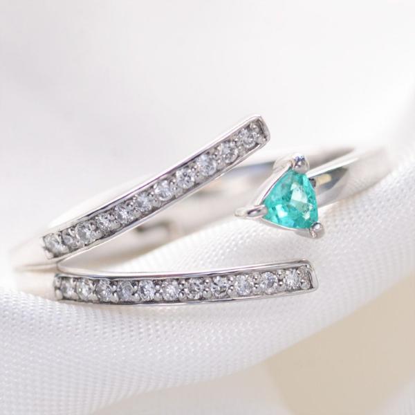 パライバトルマリン ダイヤモンド フリーサイズ リング 指輪 プラチナ Pt900 中折れ式 トリリ...