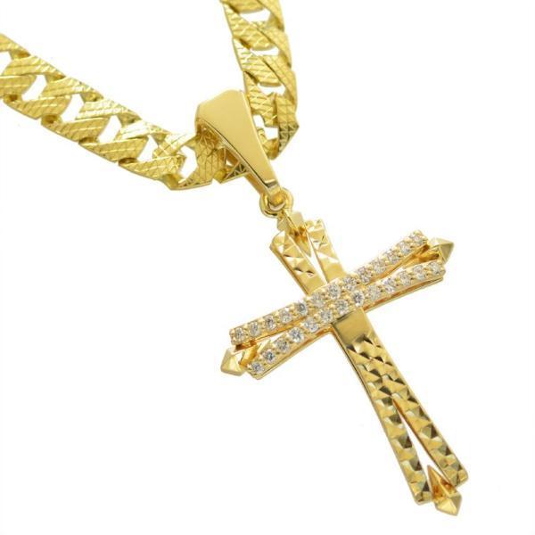 喜平 ネックレス 18金 K18 メンズ チェーン 十字架 クロス ダイヤモンド ゴールド 50cm...