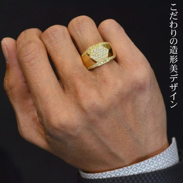 ダイヤモンド 印台 メンズリング 指輪 K18 18k 印台リング 18金 ゴールド 幅広 パヴェ ...
