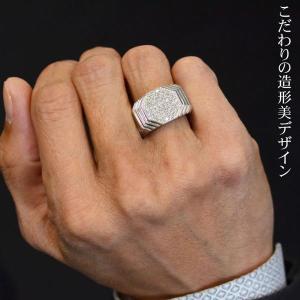 ダイヤモンド 印台 メンズリング 指輪 プラチナ 印台リング Pt950 幅広 パヴェ 男性用 日本製 ごつい 太め 鑑別書付き｜accessorymart