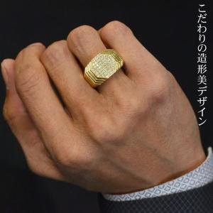 ダイヤモンド 印台 メンズリング 指輪 K18 印台リング 18金 ゴールド 幅広 パヴェ 男性用 日本製 ごつい 太め 鑑別書付き