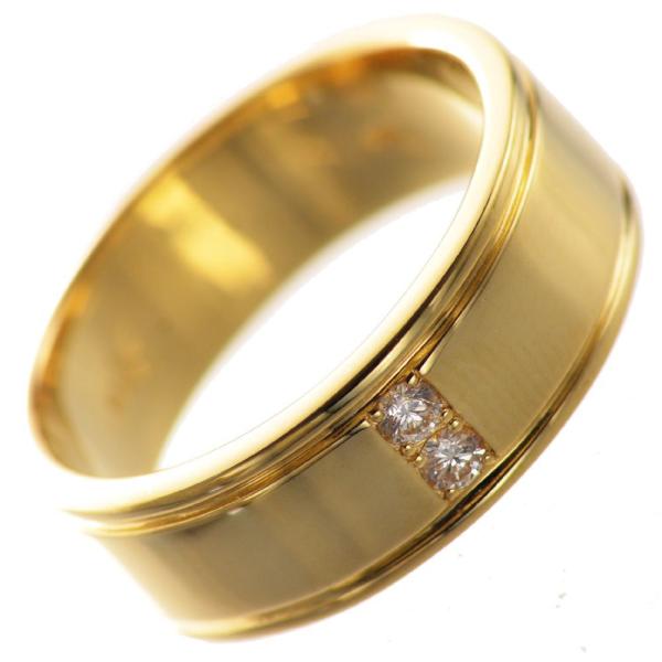 指輪 メンズリング 18金 K18 18k ダイヤモンドリング 一粒ダイヤ 平打ちリング ゴールド ...