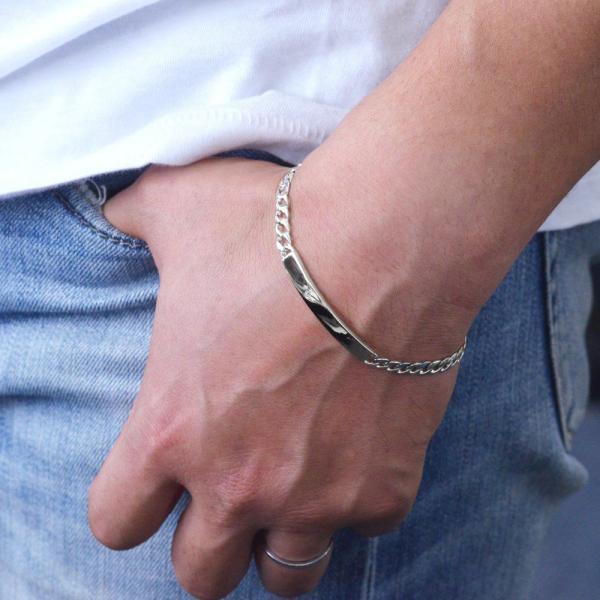 喜平 ブレスレット メンズ プラチナ プレート 20cm キヘイ 4mm幅 名入れ 長さ指定 手造り...