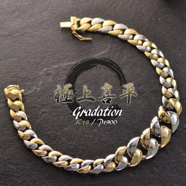喜平 ブレスレット 18金 K18 プラチナ Pt900 コンビ メンズ グラデーション ゴールド ...
