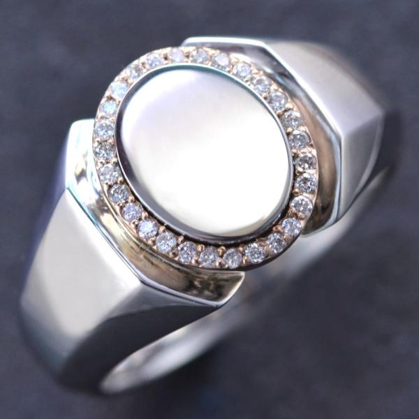 プラチナ 18金 印台 リング 指輪 メンズリング K18 18kPG ピンクゴールド ダイヤモンド...