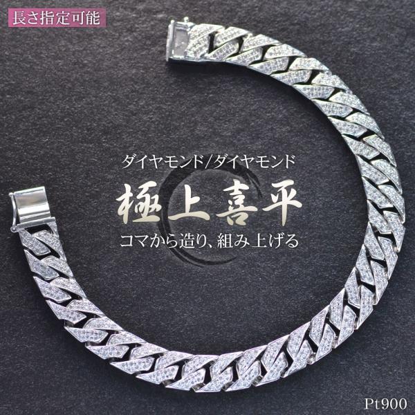 喜平 ブレスレット プラチナ メンズ 両面 ダイヤモンド リバーシブル 20cm Pt900 名入れ...