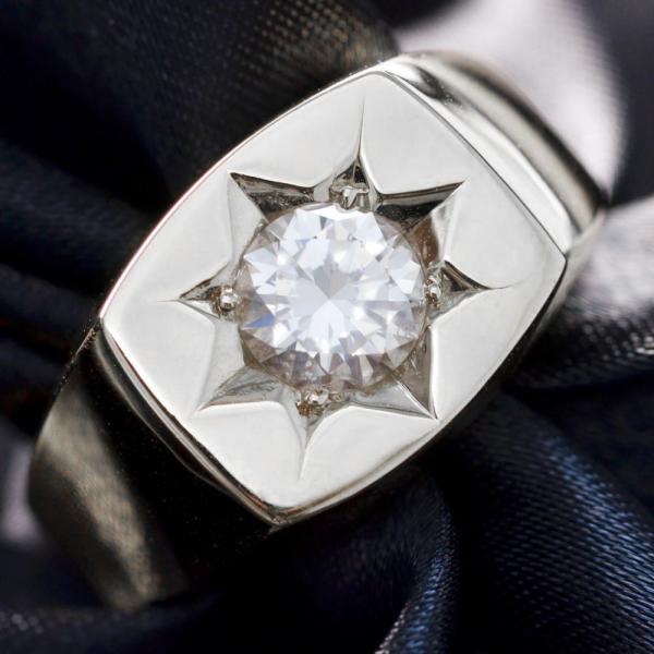 印台 リング プラチナ 指輪 メンズリング ダイヤモンド 1カラット 印台リング Pt900 幅広リ...