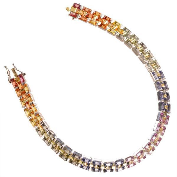 ブレスレット メンズ K18 プラチナ ダイヤモンド バケットカット マルチカラーサファイア コンビ...