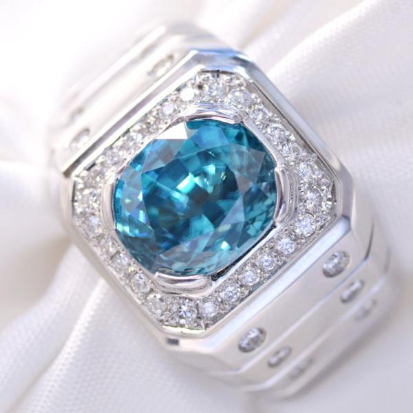 指輪 印台 メンズリング プラチナ ブルージルコン ダイヤモンド Pt900 幅広 大粒 カラースト...