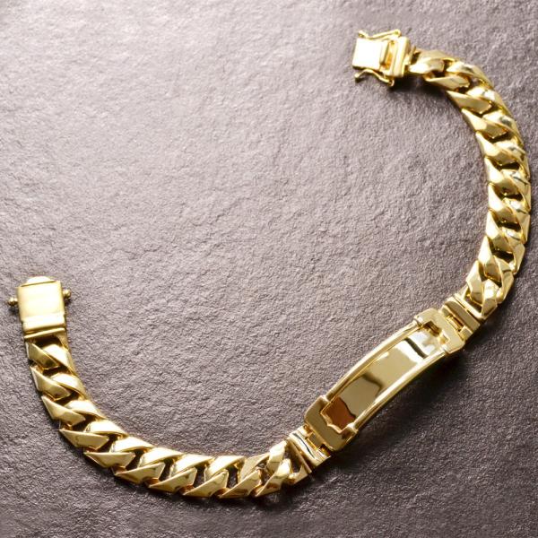 喜平 ブレスレット 18金 K18 メンズ プレートブレスレット イエローゴールド 20cm 名入れ...