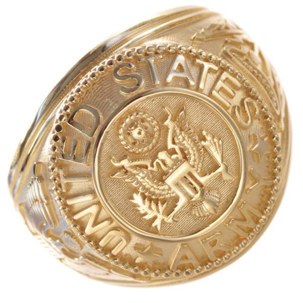 指輪 メンズ 18金 K18 18k ミリタリーリング アメリカ陸軍 カレッジリング 幅広 太め 地...