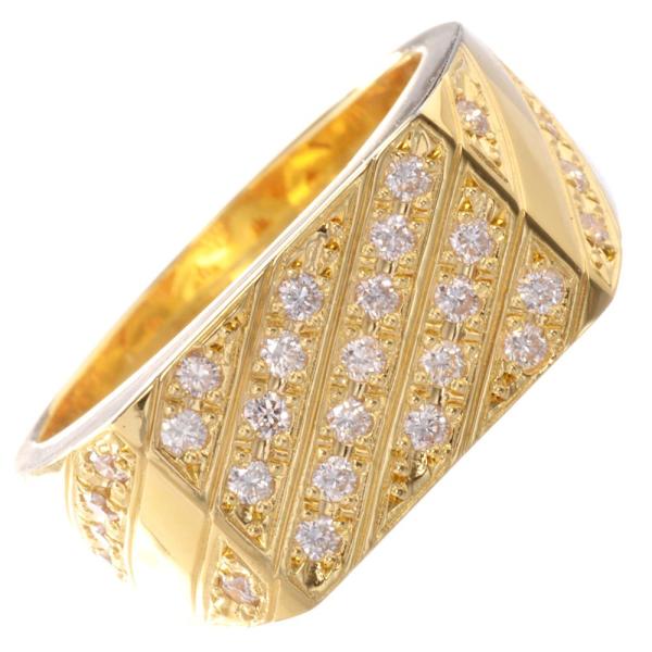 指輪 印台 メンズリング 幅広 18金 K18 18k ダイヤモンド イエローゴールド 日本製 刻印...